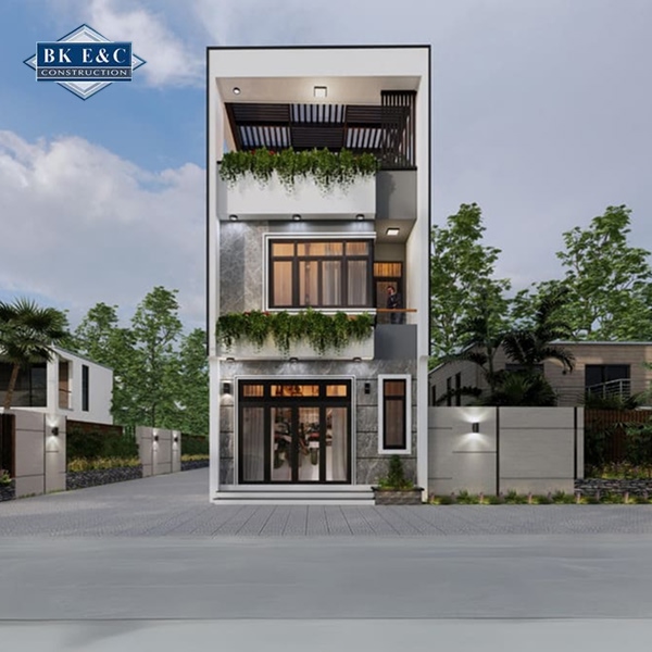 công trình nhà phố đang trong giai đoạn hoàn thiện phần cuối