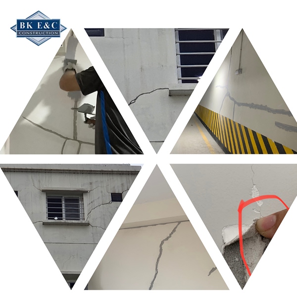 Tường vẫn bị nứt sau khi gia cố có thể là do móng tiếp tục lún hoặc vật liệu không đạt chuẩn
