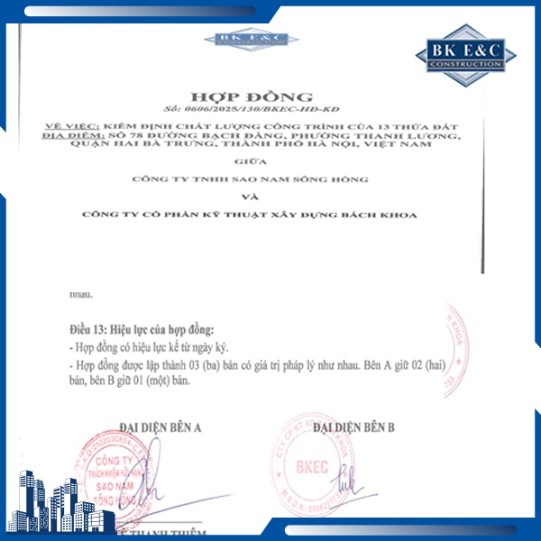 Hợp đồng kiểm định chất lượng công trình đã được ký kết thành công
