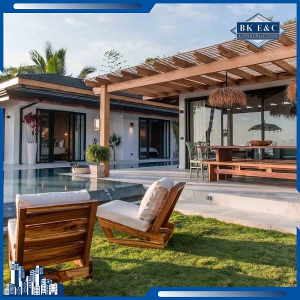 Nhà nghỉ dưỡng được thiết kế hài hòa, tạo không gian thư giãn và gần gũi với thiên nhiên