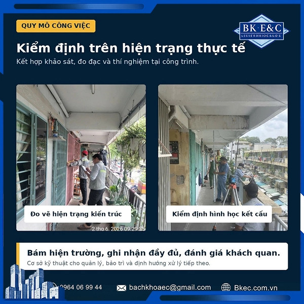 Kiểm định chất lượng cụm chung cư để đánh giá cường độ bê tông, xác định chất lượng kết cấu thực tế