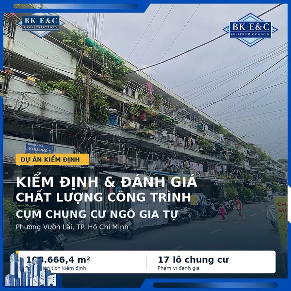Quy trình kiểm định chất lượng cụm chung cư Ngô Gia Tự, đánh giá khả năng chịu lực công trình