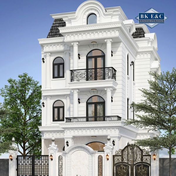 Biệt thự tân cổ điển nổi bật với hệ phào chỉ tinh xảo, đường nét kiến trúc sang trọng và mái ngói thanh lịch