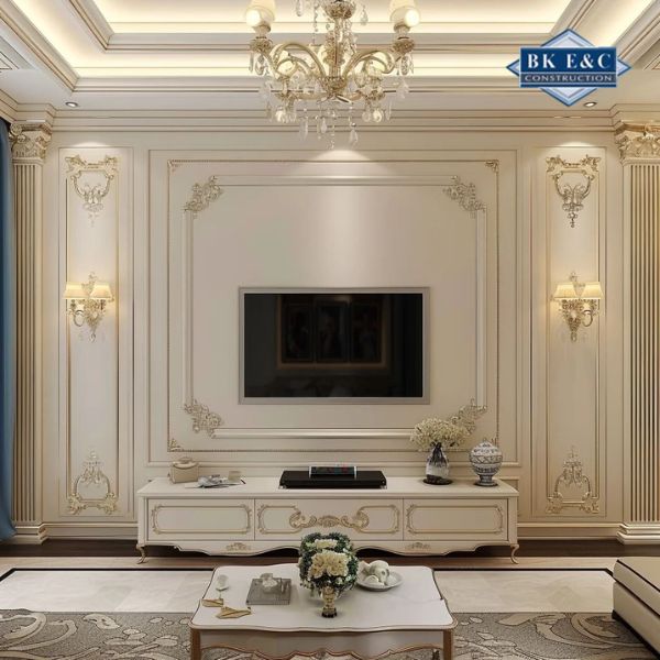 Biệt thự tân cổ điển nổi bật với phào chỉ trang trí tinh xảo và các đường nét kiến trúc hài hòa